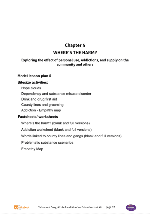 Front cover for Talk about Drug, Alcohol and Nicotine Education tool kit - chapter 5