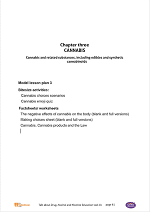 Front cover for Talk about Drug, Alcohol and Nicotine Education tool kit - chapter 3 - Cannabis