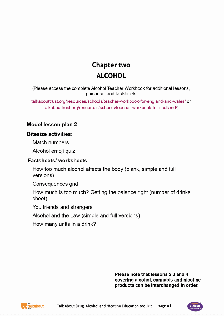 Front cover for Talk about Drug, Alcohol and Nicotine Education tool kit - chapter 2 - Alcohol