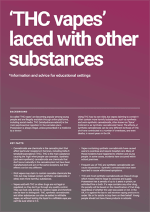 Front cover for ‘THC vapes’ laced with other substances - fact sheet for educators